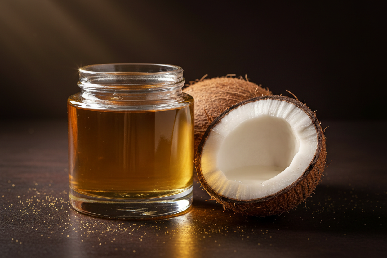 no text put the oil in a clear recipient